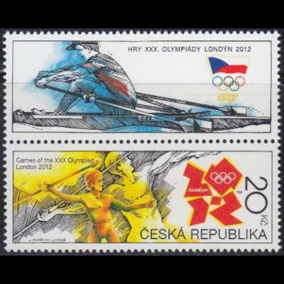 Tschechien Mi.Nr. 725Zf Olympia+Paralympia 2012, Speerwerfen (20, Zf.Rudern)