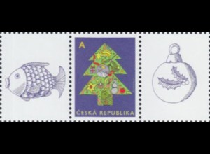 Tschechien Mi.Nr. 751Z1 Grußmarke Weihnachtsbaum mit 2 Zierfeldern s.Bild (A)