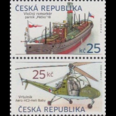 Tschechien Mi.Nr. Zdr.756+757 Schleppdampfer, Hubschrauber (senkr.Zus.druck)