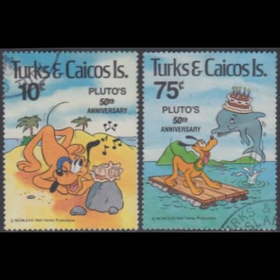 Turks- u.Caicos-Inseln Mi.Nr. 524-25 50J.Walt-Disney-Figur Pluto (2 Werte)