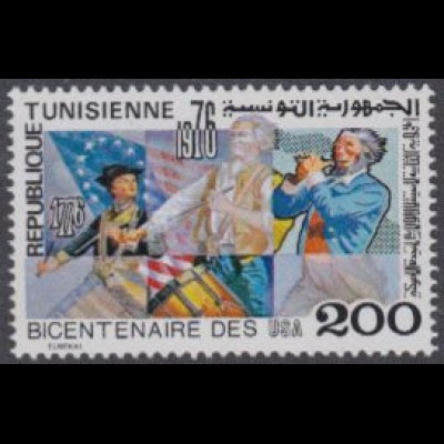 Tunesien Mi.Nr. 895A 200J. USA-Unabhängigkeit, Pfeifen- und Trommeltrio (200)