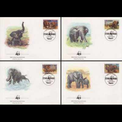 Uganda Mi.Nr. 361-64A Weltweiter Naturschutz, Afrik. Elefant (4 Briefe)