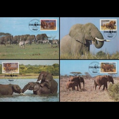 Uganda Mi.Nr. 361-64A Weltweiter Naturschutz, Afrik. Elefant (4 Maximumkarten)