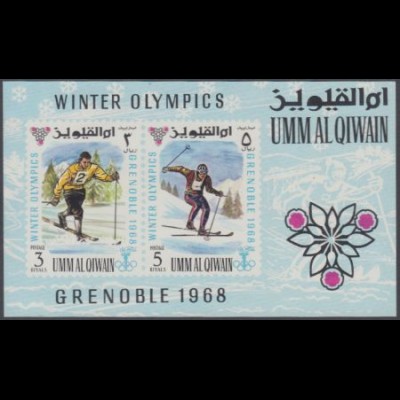 Umm al-Kaiwain Mi.Nr. Block 12 Olympia 1968 Grenoble, Skilanglauf und Ski alpin