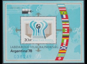 Ungarn Mi.Nr. Block 130A Fußball-WM 1978 Argentinien, WM-Emblem, Flaggen
