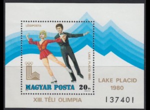 Ungarn Mi.Nr. Block 140A Olymp. Winterspiele Lake Placid 1980, Eistanz 