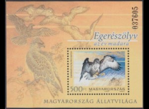 Ungarn Mi.Nr. Block 349 Einheimische Fauna, Vogel des Jahres, Mäusebussard