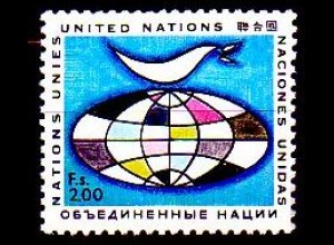 UNO Genf Mi.Nr. 14-Tab Freim. Friedenstaube, Globus (2,00)