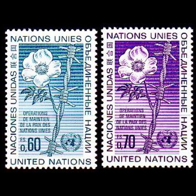 UNO Genf Mi.Nr. 54-55 Friedenserhaltende Maßnahmen, Rose, Stacheldraht (2 Werte)