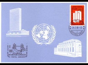 UNO Genf Blaue Karte Mi.Nr. 98 London, Stampex (24.-28.2.81)