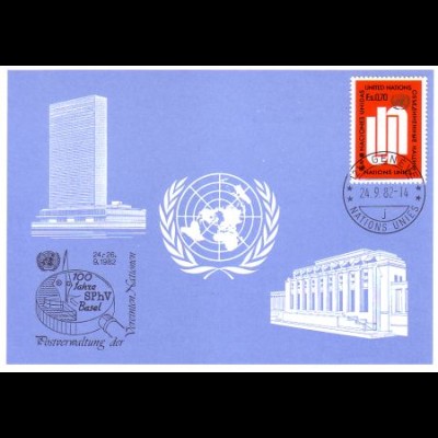 UNO Genf Blaue Karte Mi.Nr. 114 Basel, 100 Jahre SPhV (24.26.9.92)