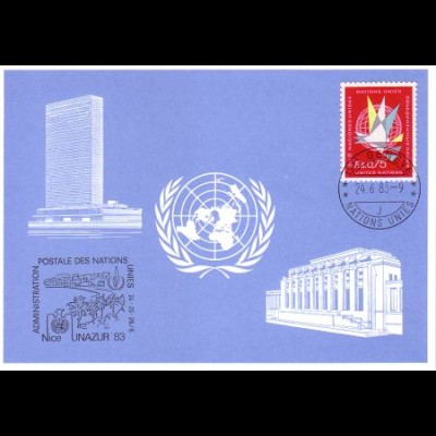 UNO Genf Blaue Karte Mi.Nr. 124 Nizza, Nice UNAZUR (24.-25.6.83)