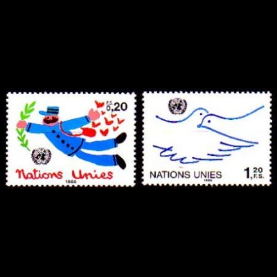 UNO Genf Mi.Nr. 131-32 Freimarken Postbote und Friedenstauben (2 Werte)