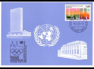 UNO Genf Blaue Karte Mi.Nr. 144 Lausanne, Olymphilex (18.-24.3.85)