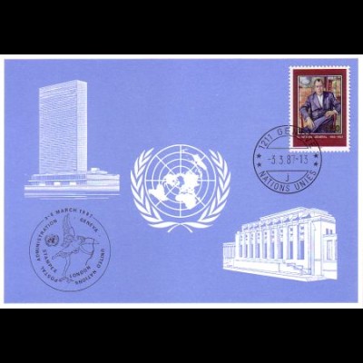 UNO Genf Blaue Karte Mi.Nr. 168 London, Stampex (3.-8.3.87)
