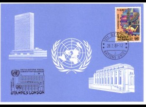 UNO Genf Blaue Karte Mi.Nr. 189 London, Stampex (28.2.-5.3.89)