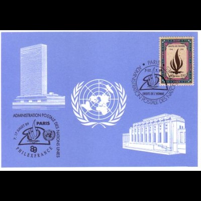 UNO Genf Blaue Karte Mi.Nr. 195 Paris, Philexfrance (7.-17.7.89)