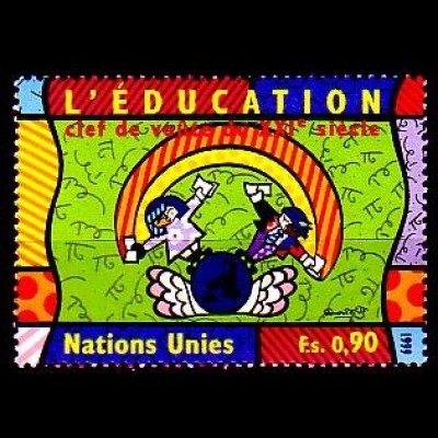 UNO Genf Mi.Nr. 382 Bildung, Mann und Frau mit Büchern auf Weltkugel (0,90)