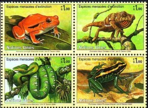 UNO Genf Mi.Nr. Zdr.537-40 Gefährdete Arten (XIV) Amphibien + Reptilien