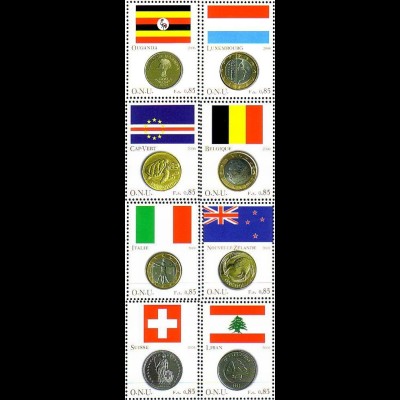 UNO Genf Mi.Nr. 553-60 Flaggen und Münzen der Mitgliedsstaaten (I) (8 Werte)