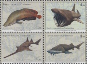 UNO Genf MiNr. Zdr.884-87 Gefährdete Arten, Fische (Viererblock)
