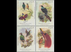 UNO Genf MiNr. Zdr.908-11 Gefährdete Arten, Paradiesvögel (Viererblock)