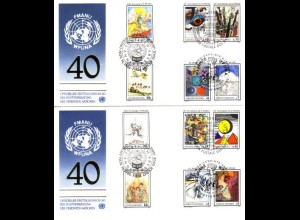 UNO Genf Mi.Nr. 147-50 + Wien 64-67 + NY 515-18 40 Jahre WFUNA (2 Briefe)