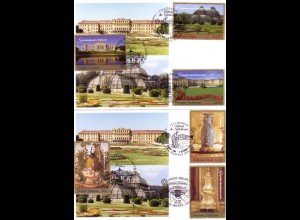 UNO Genf Mi.Nr. 352-53 + Wien 270-71 + NY 789-90 Schloß Schönbrunn (2 Karten)