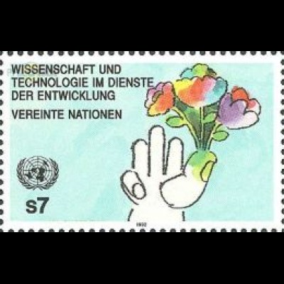 UNO Wien Mi.Nr. 136 Wissenschaft + Technik, Hand mit Blumenstrauß (7)