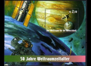 UNO Wien Mi.Nr. Block 21 50 Jahre Weltraumfahrt Jupiter + Europa, Sonde Galileo