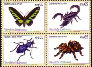 UNO Wien Mi.Nr. Zdr.588-91 Gefährdete Arten, Insekten und Spinnentiere