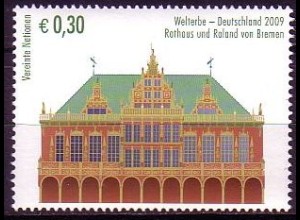 UNO Wien Mi.Nr. 599 UNESCO-Welterbe, Deutschland, Rathaus Bremen m.Roland (0,30)