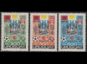 Uruguay Mi.Nr. 1313-15 Fußball-WM 74, UPU-Kongress, Olympia 1976 (3 Werte)