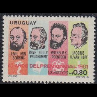 Uruguay Mi.Nr. 1435 Nobelpreisträger Behring, Prudhomme, Röntgen, t’Hoff (0,80)