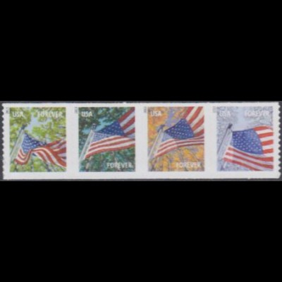 USA Mi.Nr. 4969-72IBC Freim. Flaggen, Jahreszahl 2013, skl. (Viererstreifen)