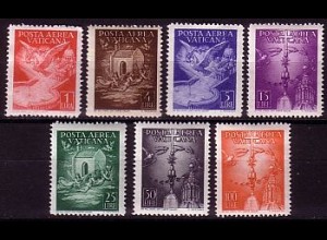 Vatikan Mi.Nr. 140-46 Flugpostmarken, u.a. Taube, Schwalben, Engel (7 Werte)