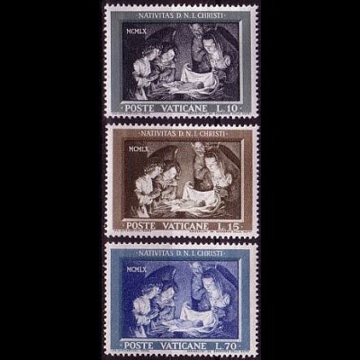 Vatikan Mi.Nr. 357-59 Weihnachten 1960, Heilige Familie mit Engeln (3 Werte)