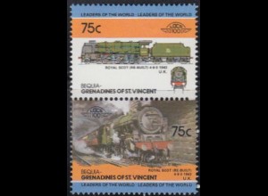St.Vincent-Grenadinen-Bequia Mi.Nr. Zdr.132-33 Lokomotiven, Royal Scot (2 Werte)
