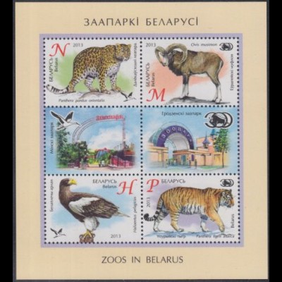 Weißrussland Mi.Nr. Block 105 Tiere in Zoos, Leopard, Mufflon, Seeadler, Tiger