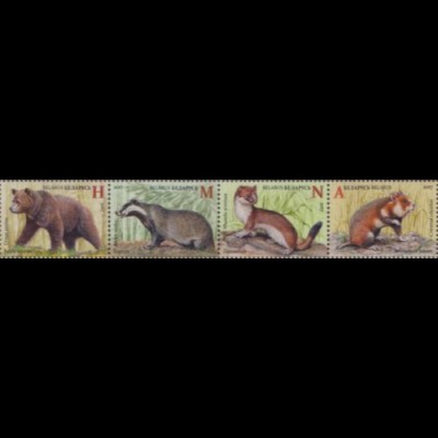 Weißrussland MiNr. Zdr.1189-92 Braunbär, Dachs,Hermelin,Hamster (Viererstreifen)
