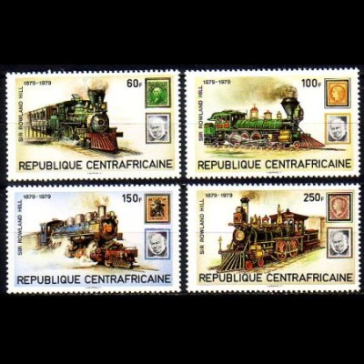 Zentralafrikan.Rep. Mi.Nr. 648-51 100. Todestag Sir Rowland Hill / Dampflok (4W)