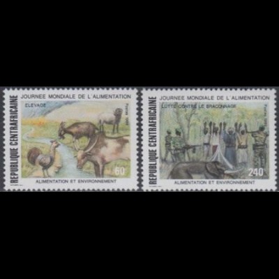 Zentralafrikan.Rep. Mi.Nr. 1386-87 Welternährungstag, Haustiere, Elefant (2 W.)