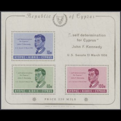 Zypern Mi.Nr. Block 3 1.Todestag John F.Kennedy, Zähnung aufgedruckt