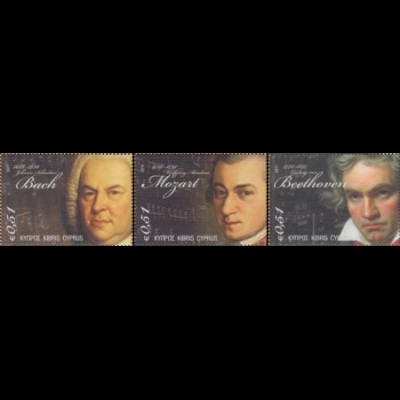 Zypern Mi.Nr. 1201-03 Komponisten des 18.Jh., Bach, Mozart, Beethoven (3 Werte)
