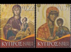 Zypern Mi.Nr. 1247-48 Weihnachten, Ikonen Maria mit Kind (2 Werte)