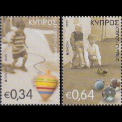 Zypern Mi.Nr. 1325-26A Europa 15, Hist.Spielzeug, Kreisel, Glasmurmeln (2 Werte)