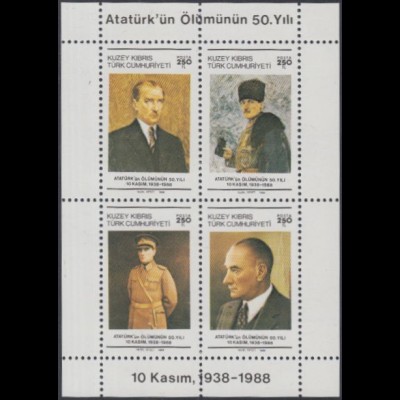 Zypern (türk.) Mi.Nr. Block 6 50.Todestag Kemal Atatürk