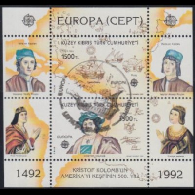 Zypern (türk.) Mi.Nr. Block 10 Europa 92, 500.J.tag Entdeckung Amerikas