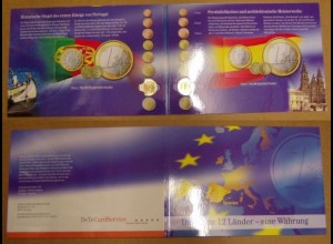 Folder Telekom 12 Länder - eine Währung, €- Münzen + TK (Portugal, Spanien)