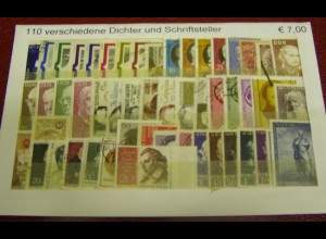 Dichter+Schriftsteller, Paket mit 110 verschiedenen Briefmarken (siehe Abbildg.)